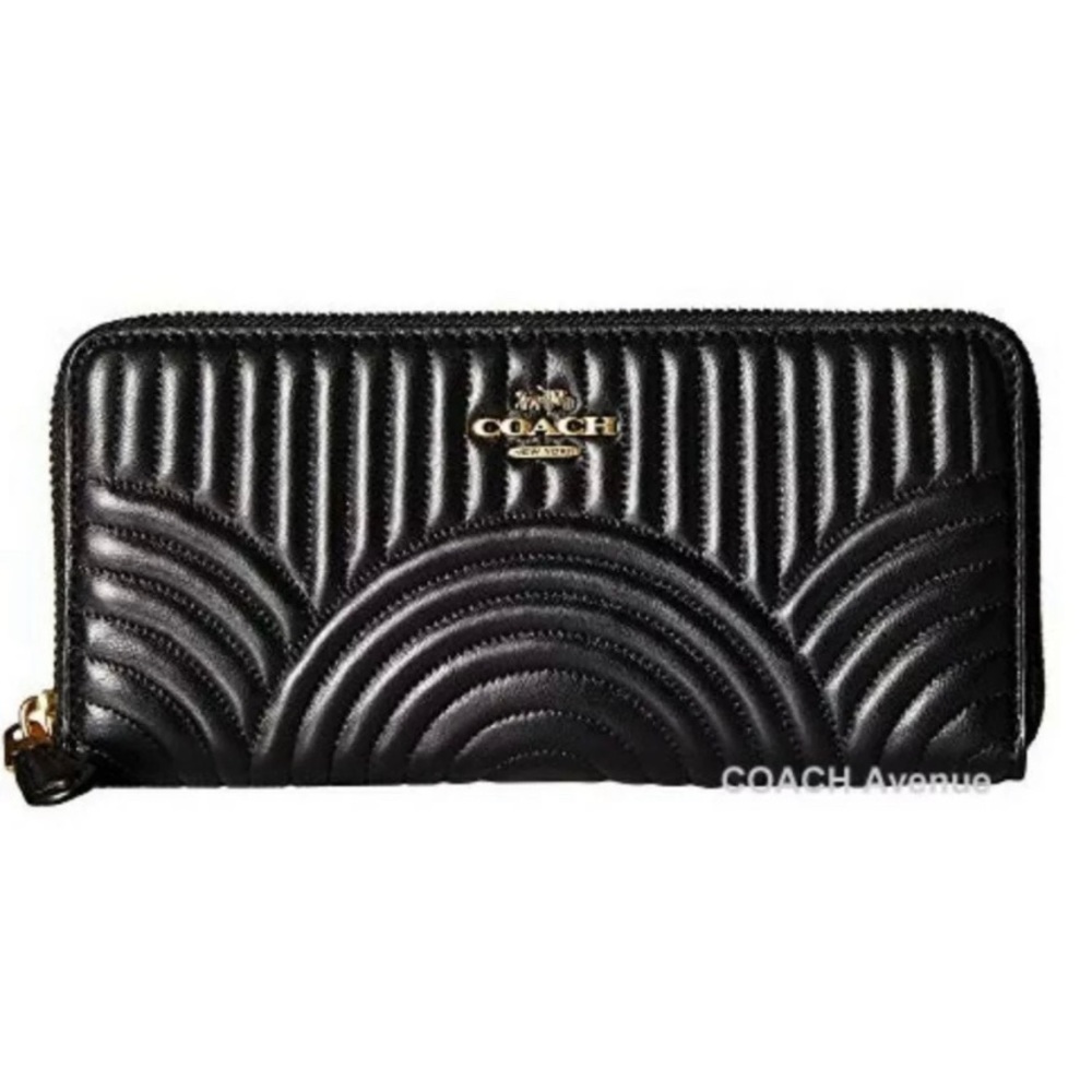 Coach slim zip around black leather wallet